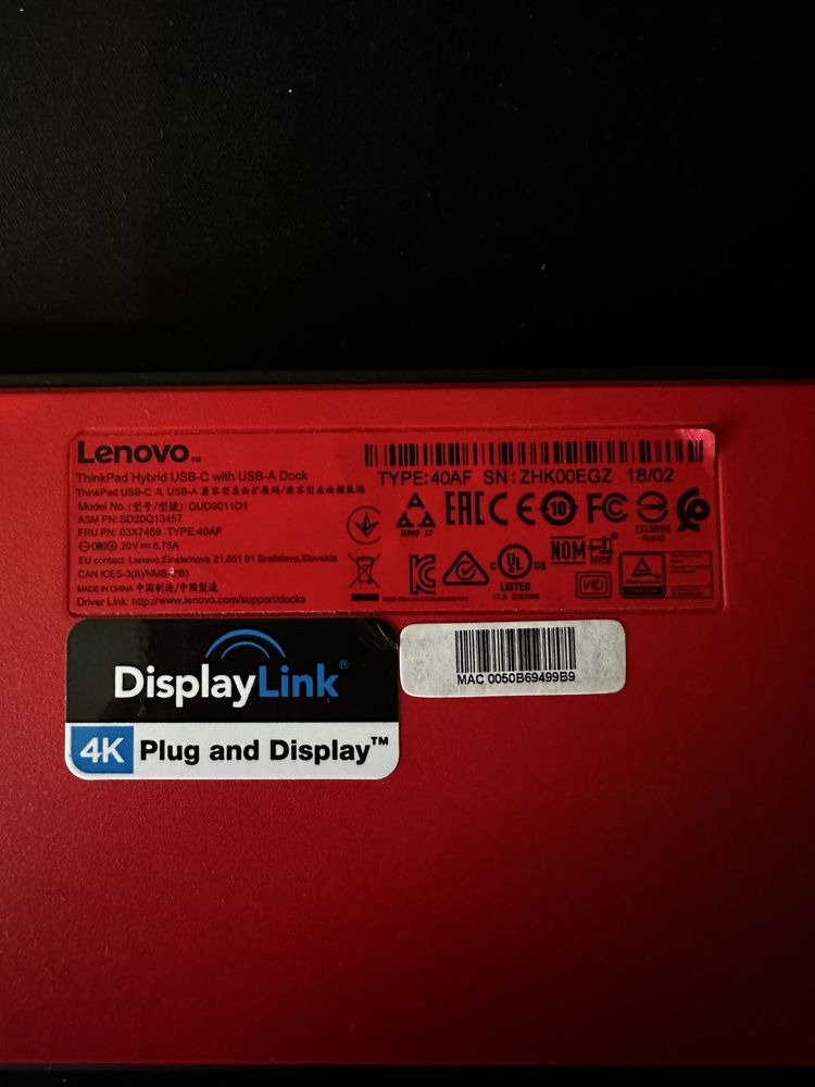 Stafja dokujaca Lenovo 40AF ThinkPad Hybrid USB-C DisplayLink