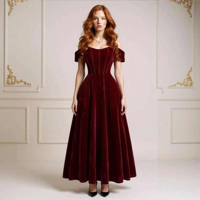 Бордова оксамитова весільна корсетна готична сукня на шнурівці L-XL