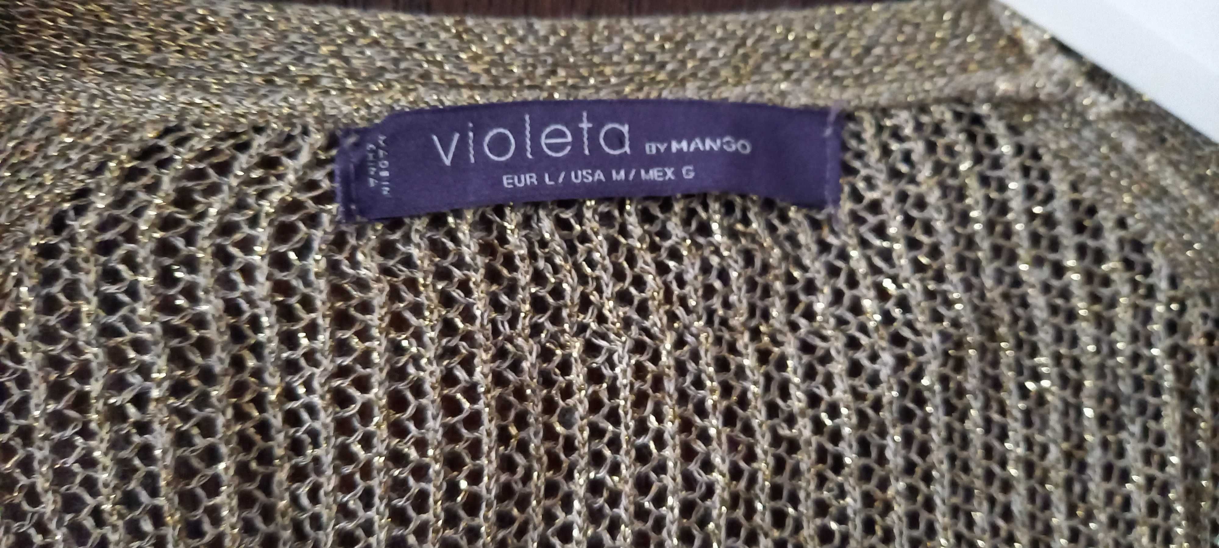 Sweter narzutka zloty L Violeta sylwester karnawal nowy