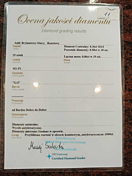 Złoty Pierścionek antykwaryczny z brylantami 18K 4,04g Certyfikat