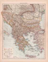 Bałkany. duża efektowna mapa 1895 r. autentyk