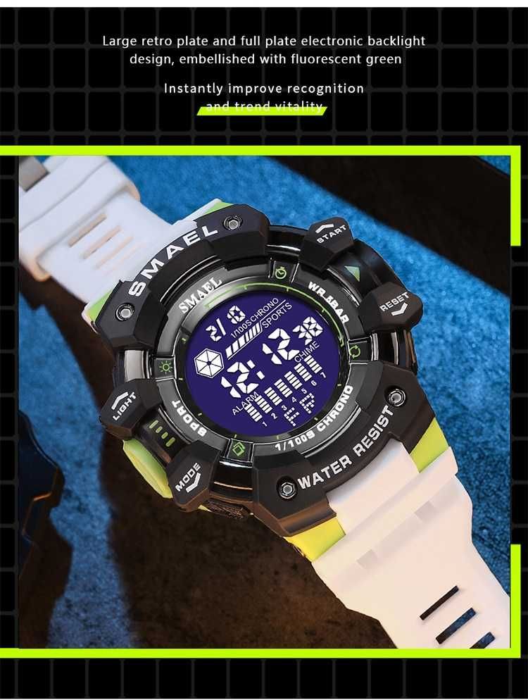Zegarek sportowy SMEAL model 8050 koloru biało czarno zielony