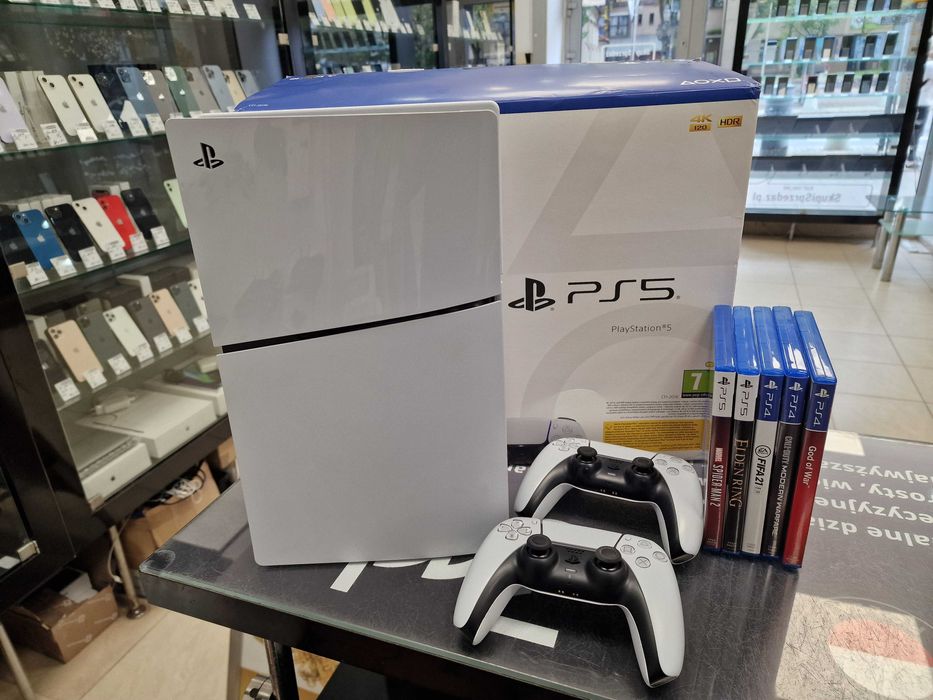 Konsola PS5 Slim Playstation 5 Slim 1TB z napędem/ + 2 pady + 5 gier