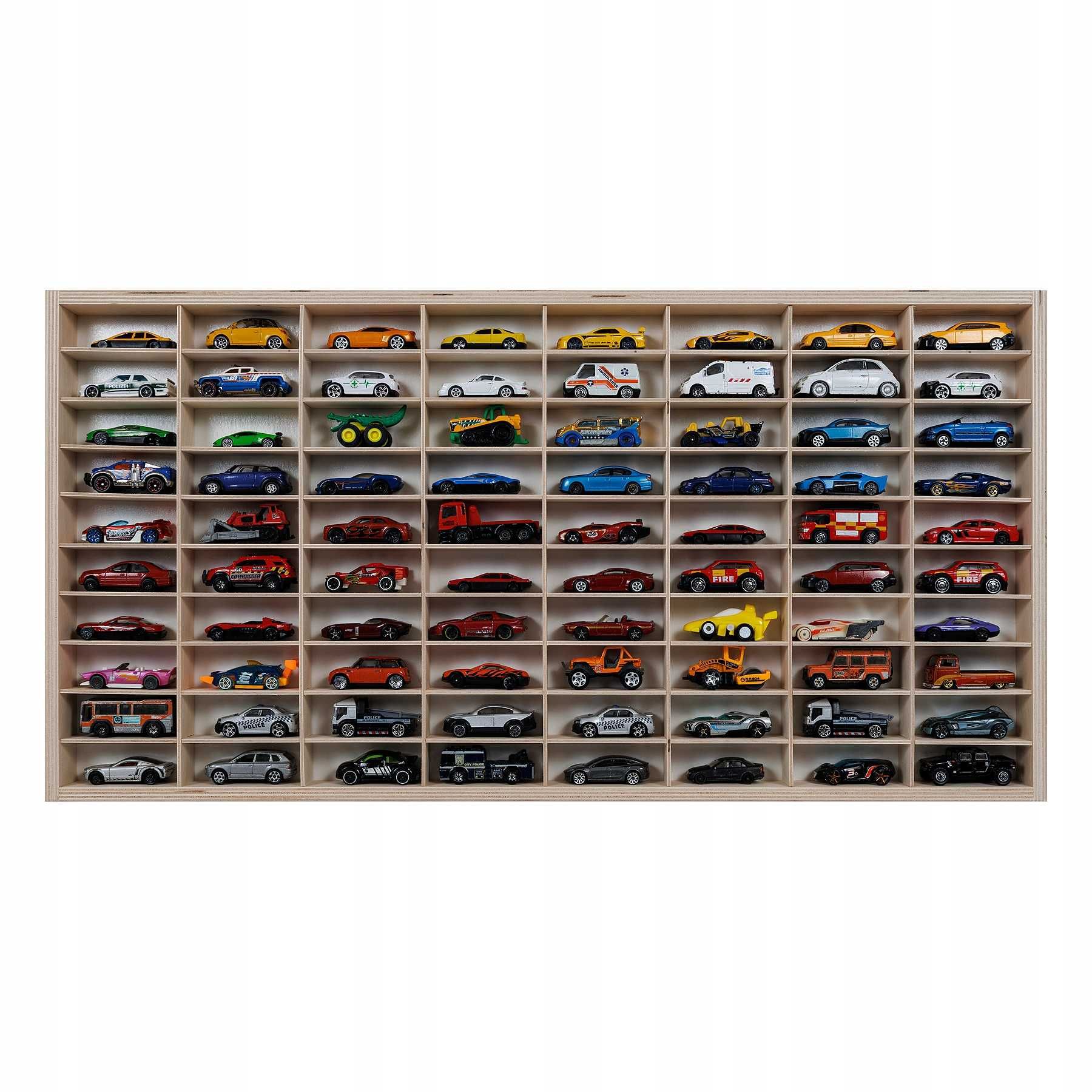 PÓŁKA ORGANIZER NA AUTKA 80 miejsc resoraki typu hot wheels sklejka