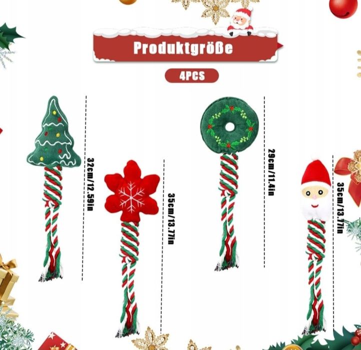 4 sztuki Zabawka dla psa piszcząca Bożonarodzeniowa