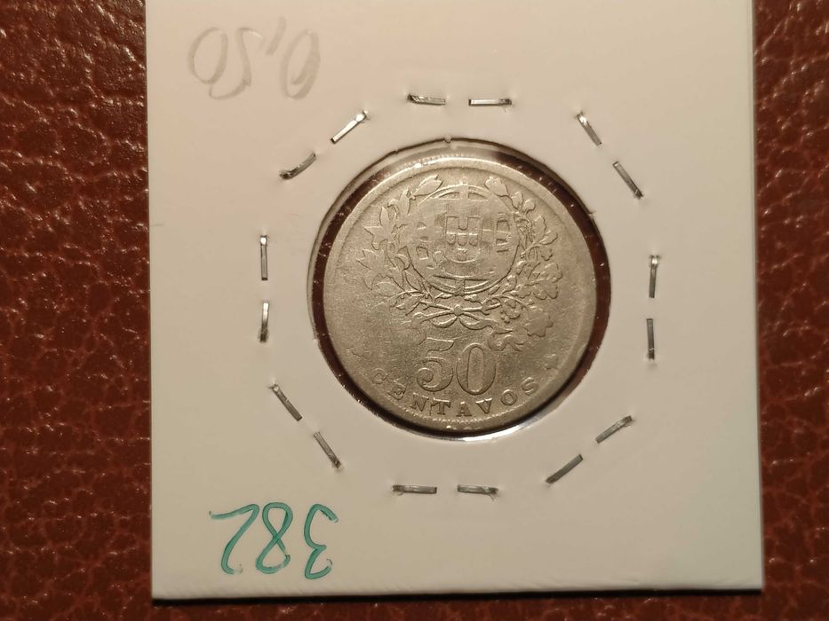 382 Portugal - moeda de 50 centavos de 1929 em alpaca