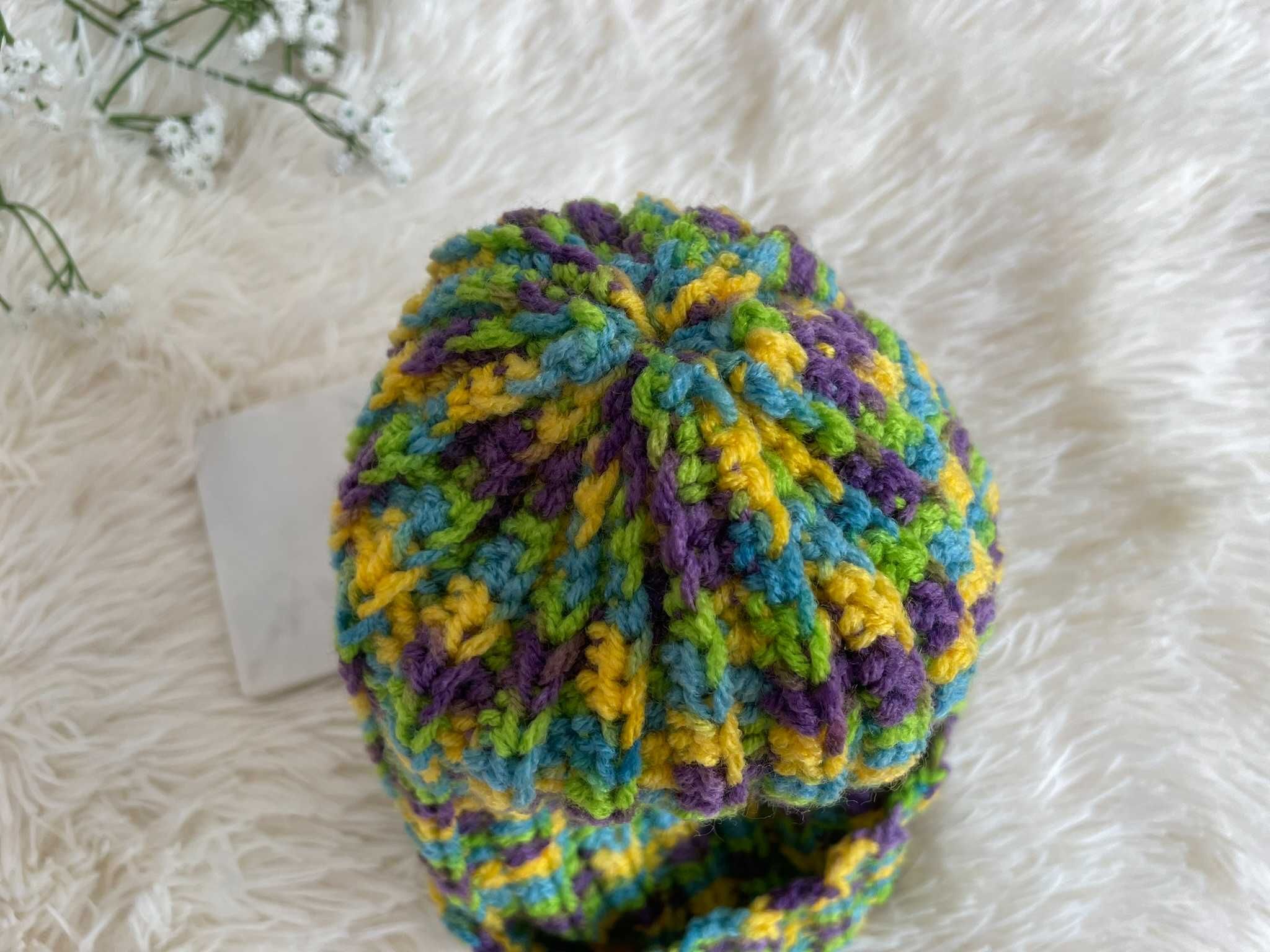 Czapka kolorowa szydełko ciepła zimowa beanie vintage retro y2k