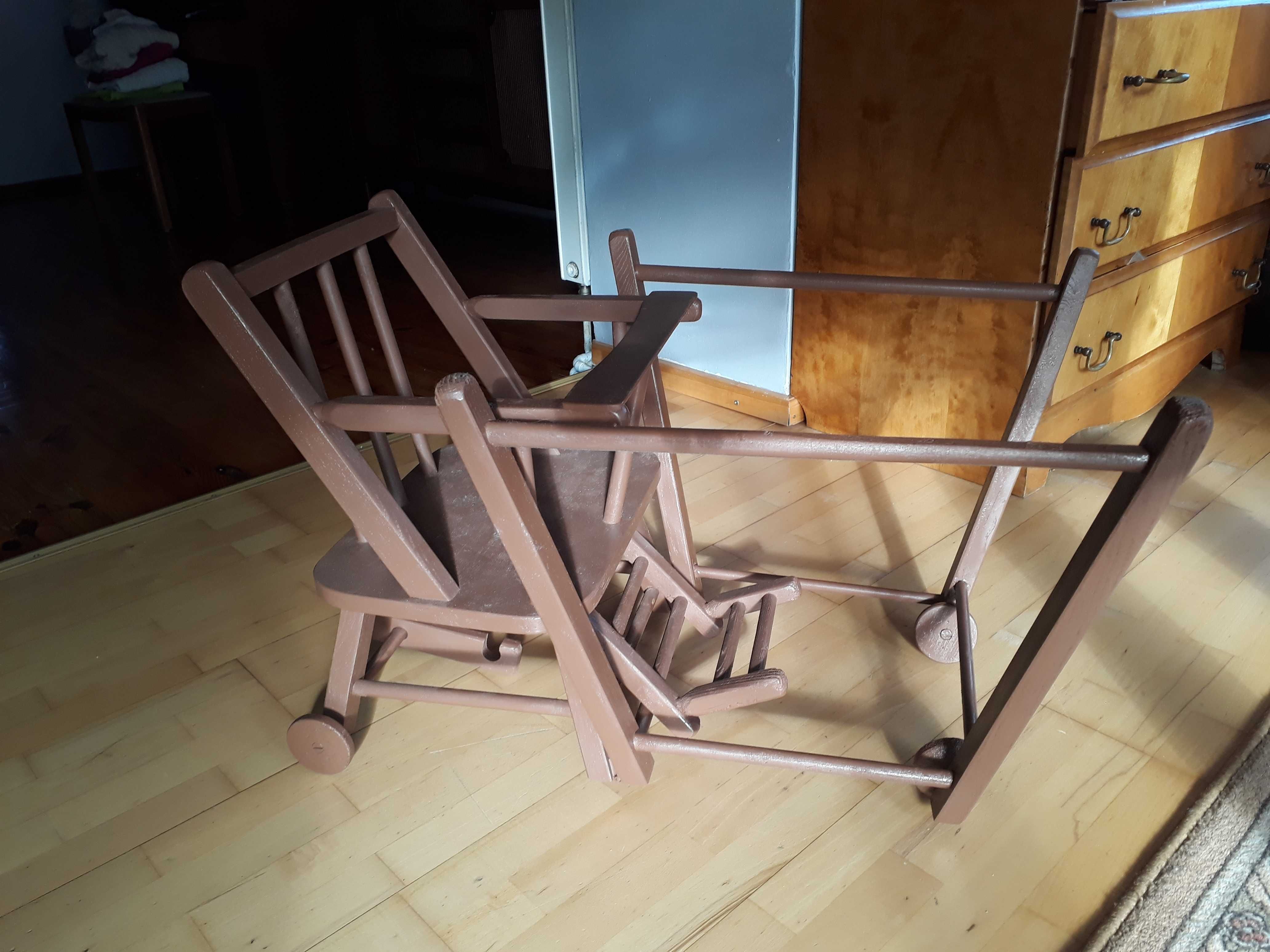 krzesło karmienia krzesełko patyczak drewniane brąz retro vintage prl