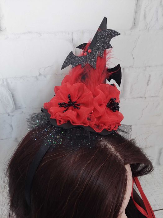 Opaska, obręcz do włosów kapelusz czarownicy na Halloween. Handmade