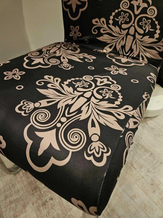 Pokrowce na krzesła glamour elastyczne uniwersalne wzór 4 sztuki