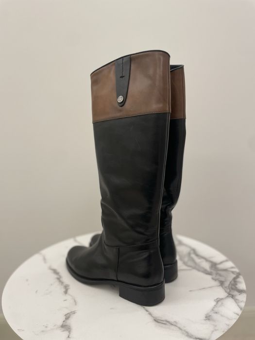 Жіночі високі шкіряні ботильйони, чорний коричневий колір, розмір 38