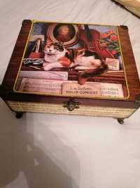 Vintage pudełko na herbatę lub inne przydasie koty-decoupage