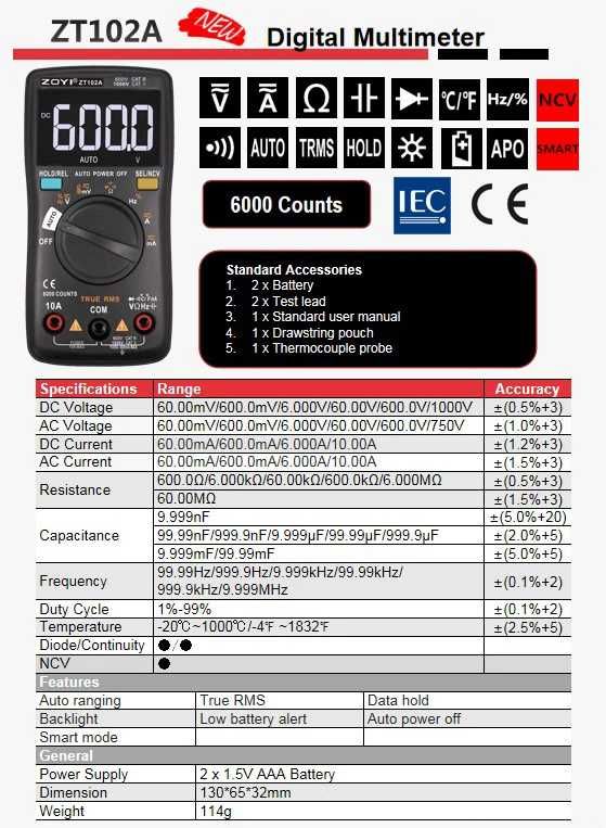 Новый мультиметр Zoyi zt102a базовый комплект