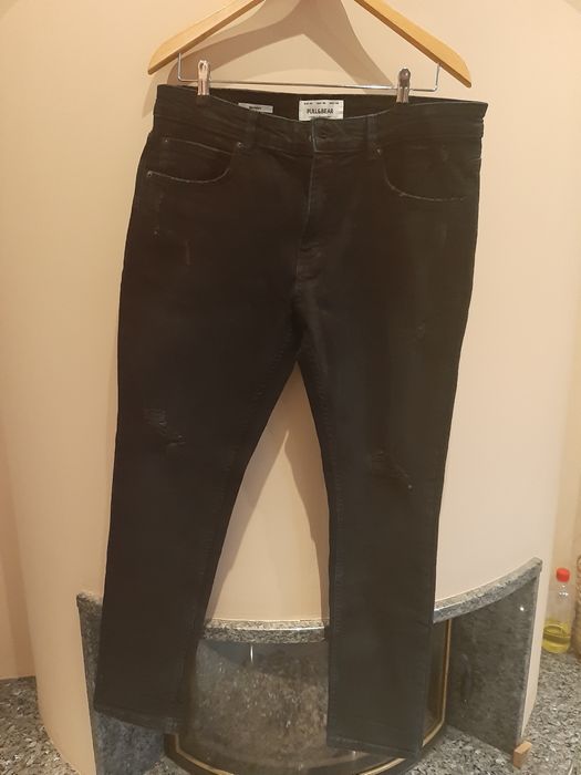 Jeans 46 skinny granat Pull Bear limited dziury denim spodnie tkmaxx