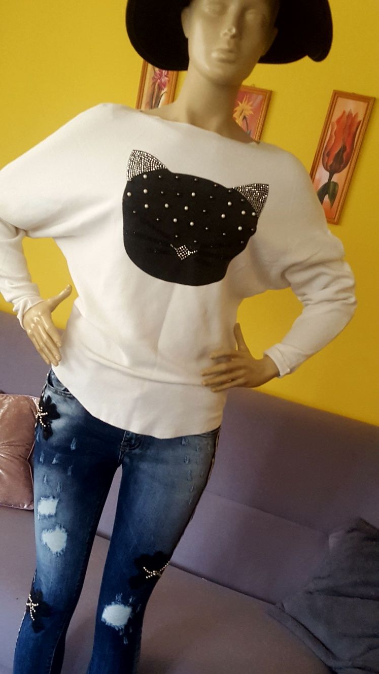 Bluzka, sweterek,  kot, krój nietoperz, luźna