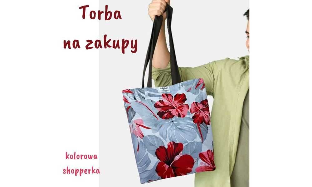 Torba na zakupy bawełniana shopperka kolorowa siatka