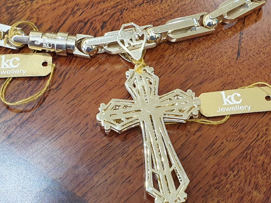 Złoty Łańcuch-125gr+KRZYŻ Z DIAMENTAMI-288 szt. - 1,95 ct.- próba 585.