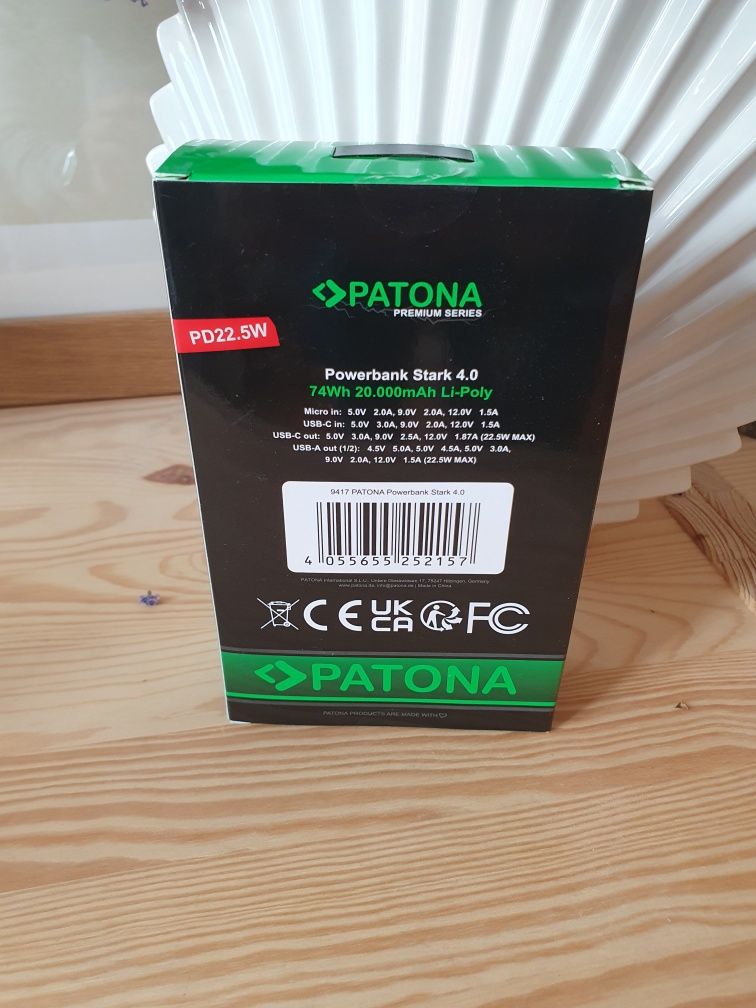 Powerbank 20000 mAh Patona Premium Stark 4.0 22.5W USB-C USB-A , mocny
