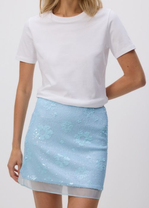 Niebieska kobieca andrzejki sylwester śliczna spódnica cekiny 38 Reser