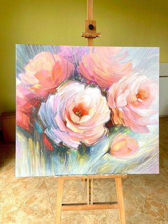 Велика картина квіти/цветы «Троянди» 90х100 (акрил, полотно) пейзаж