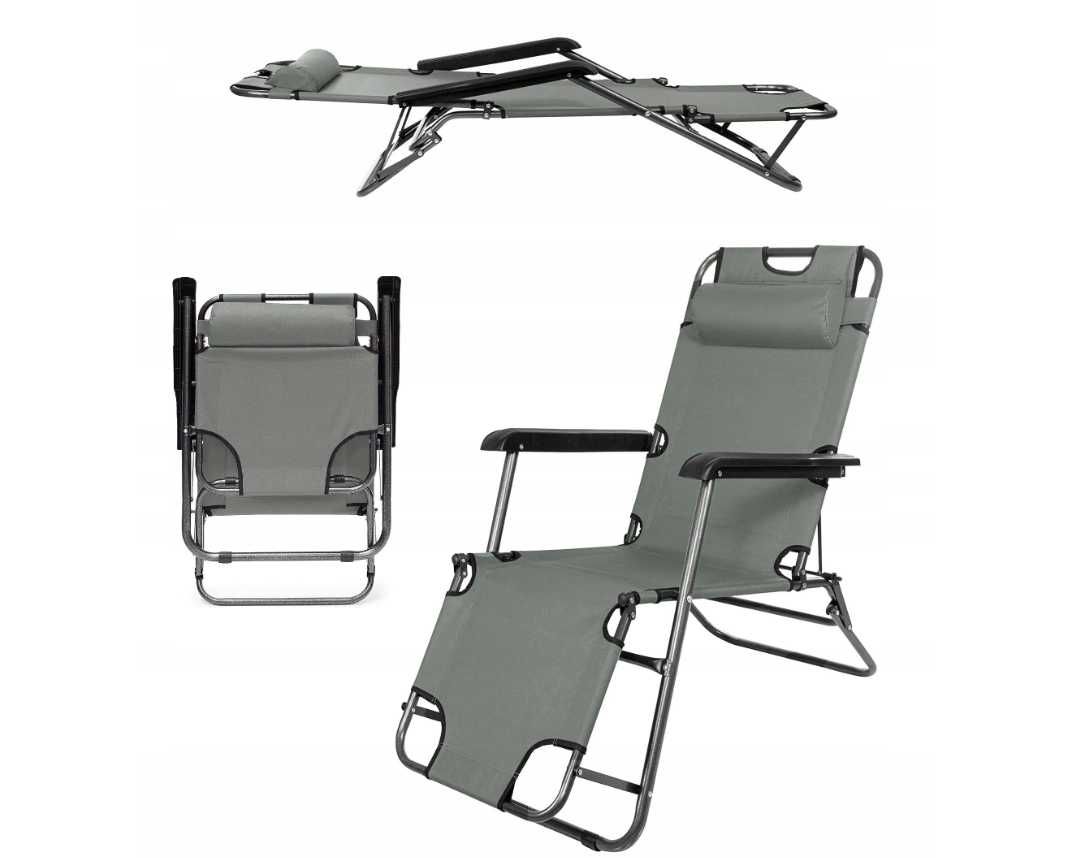 Szary leżak ogrodowy, plażowy, krzesło, wypoczynek, składany, krzesło