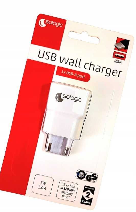 Ładowarka ścienna USB Sologic 1x USB-A 5W biała