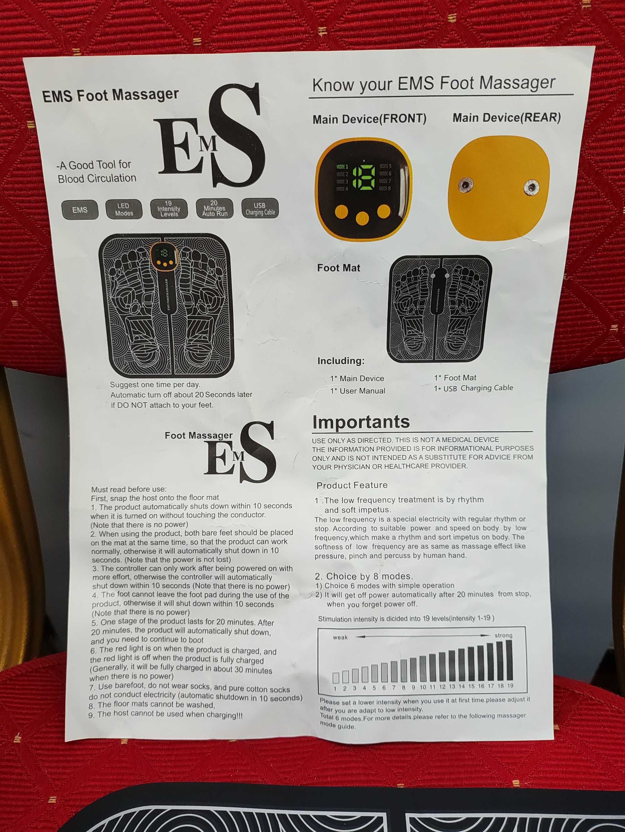 Elektrostymulator mięśni Masażer Stymulator Mata do masażu nóg stóp