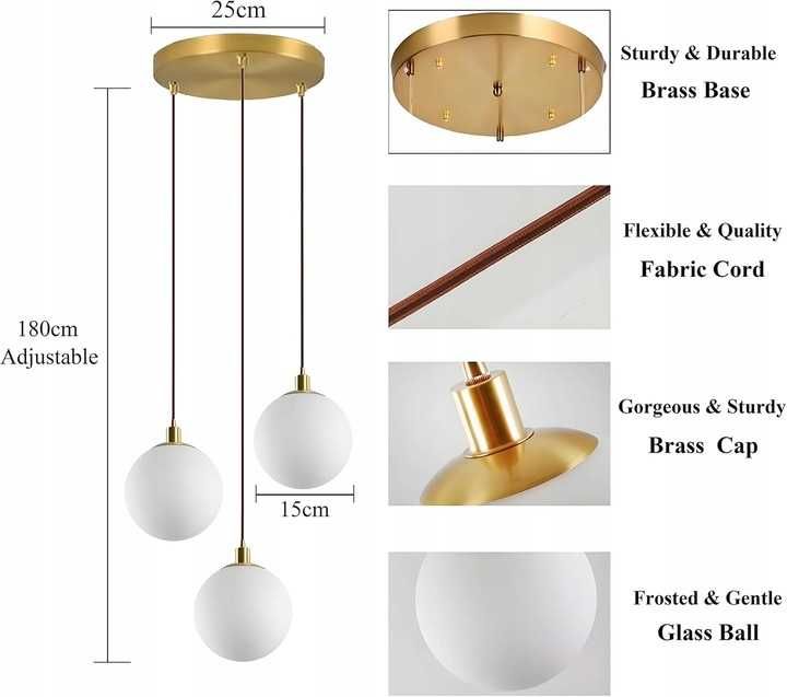 Minimalistyczna lampa wisząca z 3 lampkami, matowa,
Klasa energetyczna