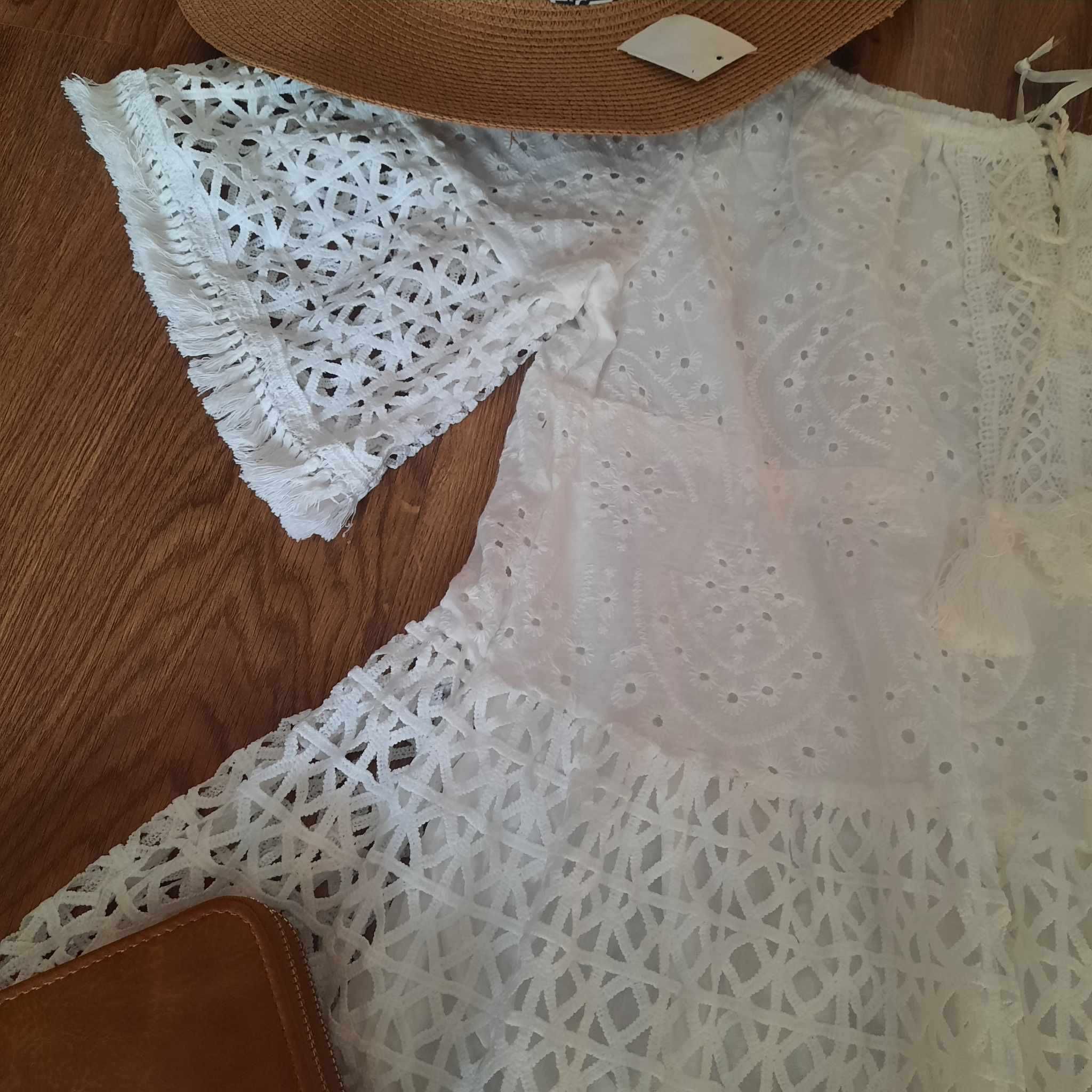 Piękna sukienka na lato boho biel L/XL gipiura koronka, jakość premium