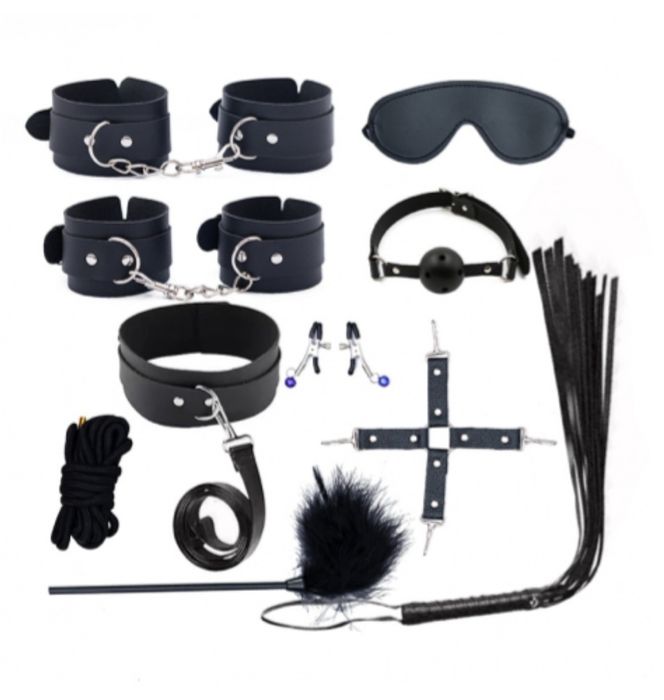 Zestaw erotyczny 10 szt. kajdanki bat kneble