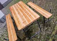 Stół, zestaw, komplet ogrodowy, barowy,  biwakowy z ławkami (stan bdb)