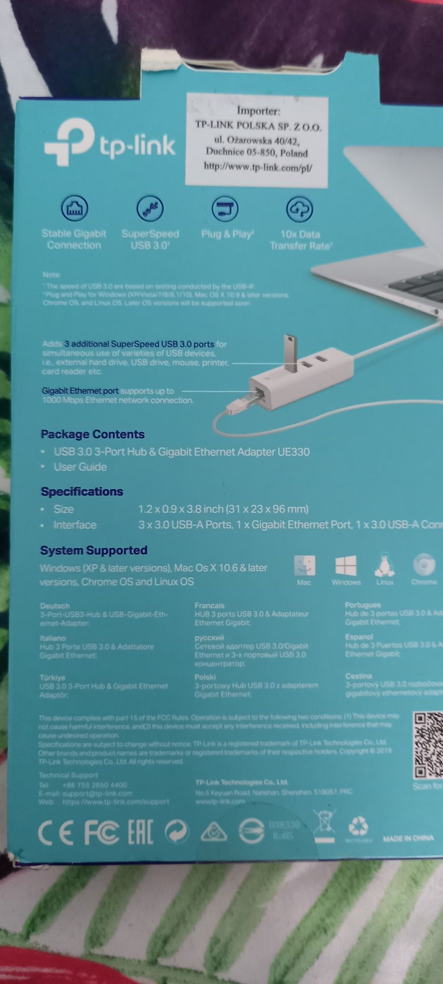 Karta sieciowa Ethernet z 3-portowym Hubem USB Tp-link