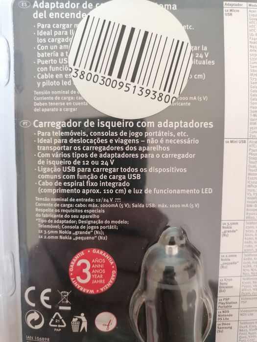 Carregador de isqueiro com adaptadores SILVERCREST