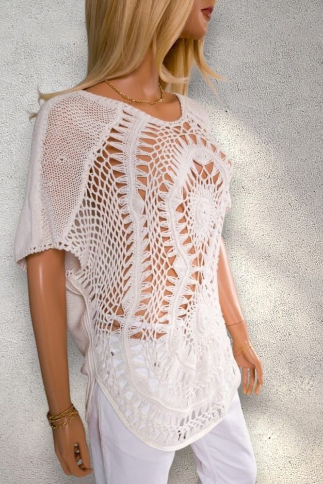 Biała ażurowa narzutka elegancka i stylowa xl/xxl