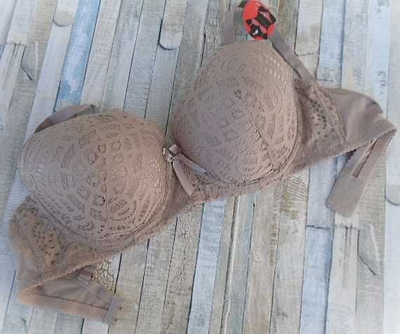 Han / biustonosz koronkowy 90E  kawowy  usztywniany  na fiszbinach