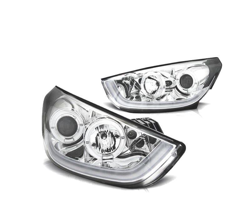 FARÓIS FRONTAIS PARA HYUNDAI IX35 10-13 TUBE LIGHT FUNDO CROMADO
