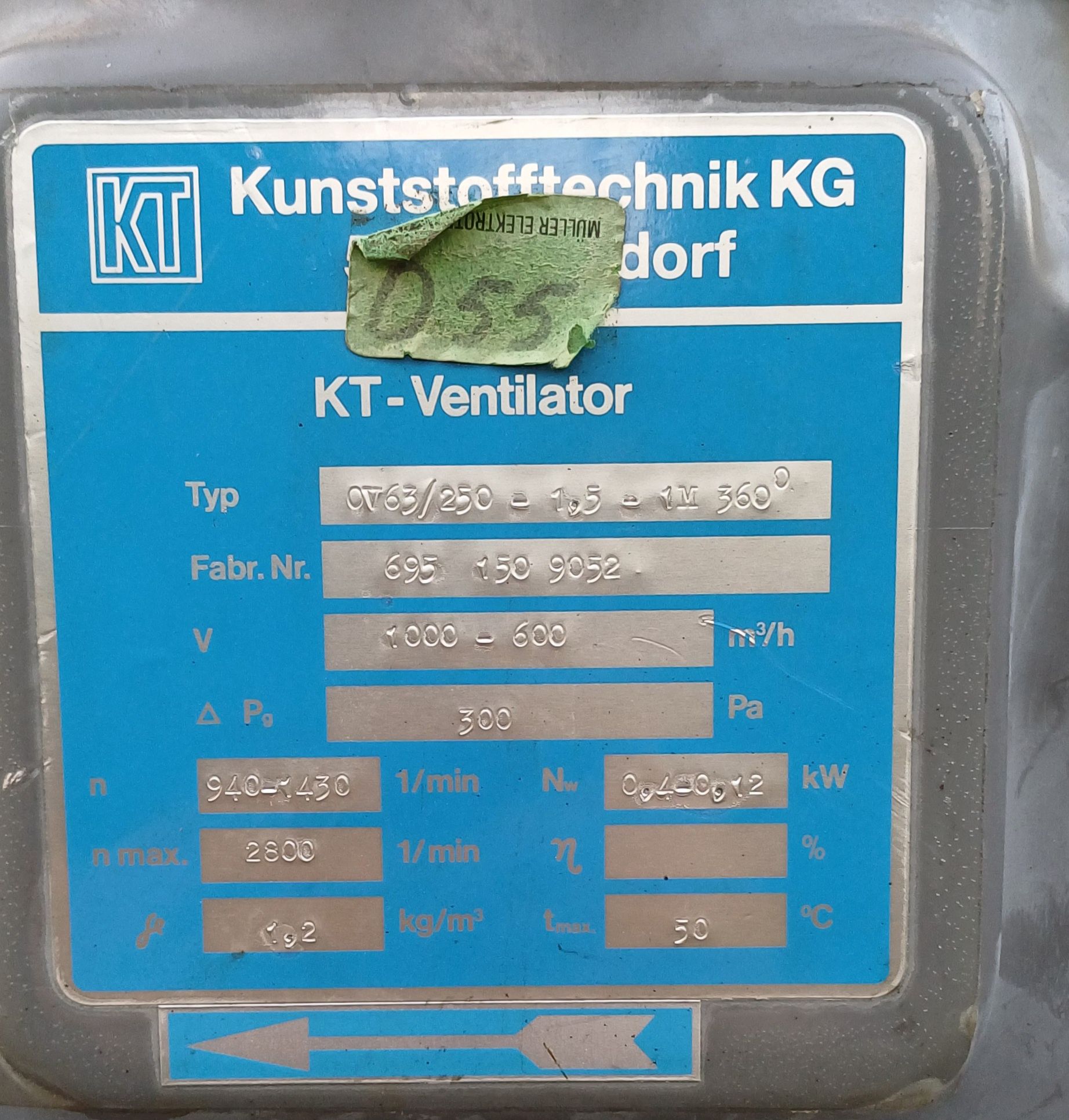 Wentylator chemoodporny promieniowy 1000 m3/h  odciąg KT
