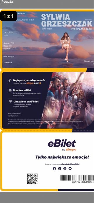 2 Bilety  na koncert Sylwi Grzeszczak