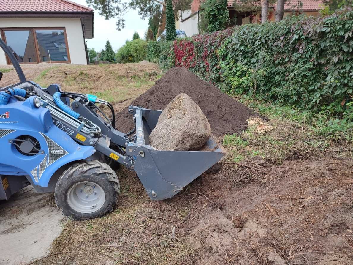 Prace ziemne, ładowarka ,niwelacja terenu, wykopy liniowe, karczowanie