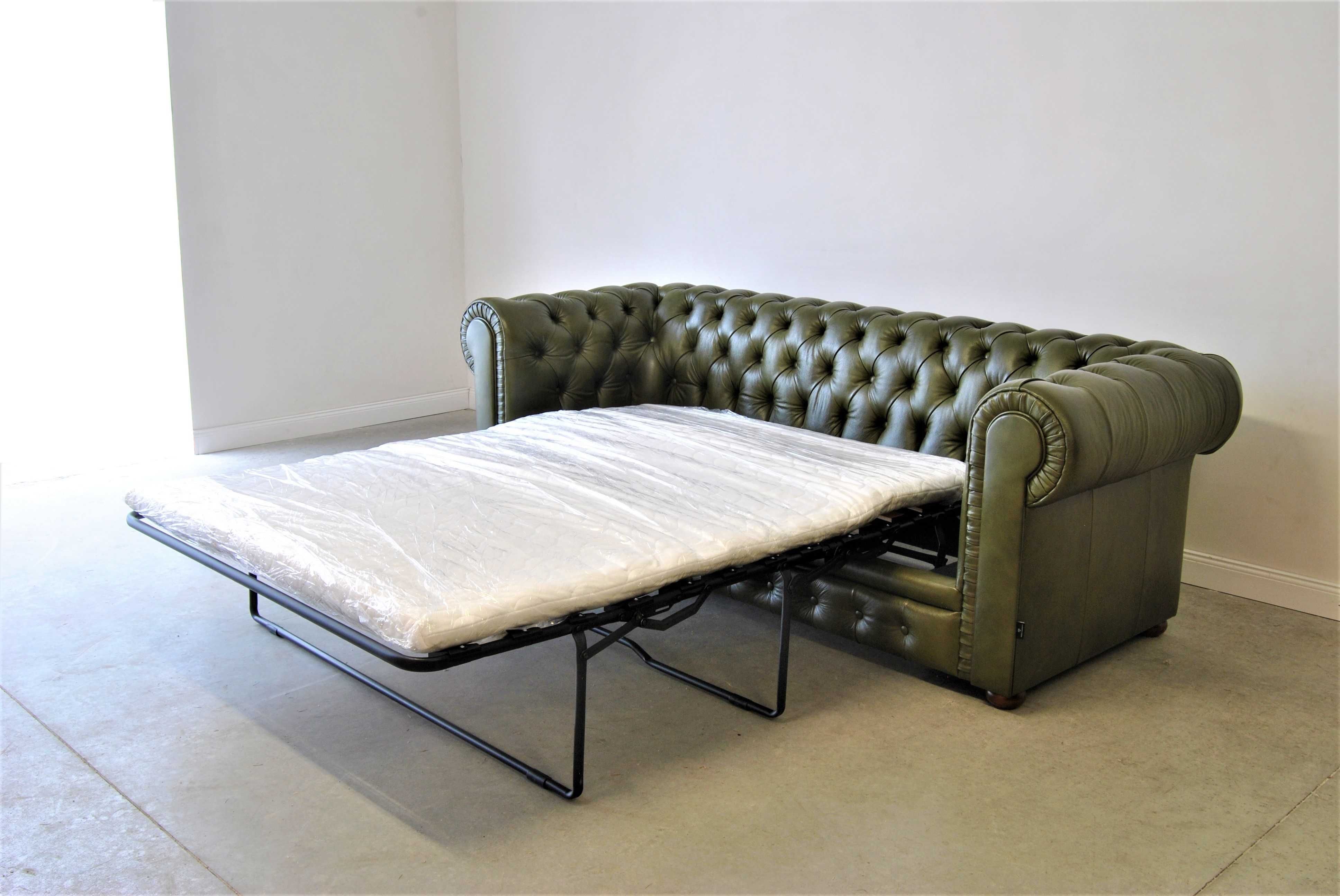 Sofa pikowana chesterfield 3 os. skóra naturalna