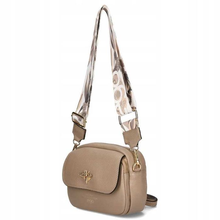 EGO Polska Torebka Damska Listonoszka Skóra Naturalna Logowany Pasek