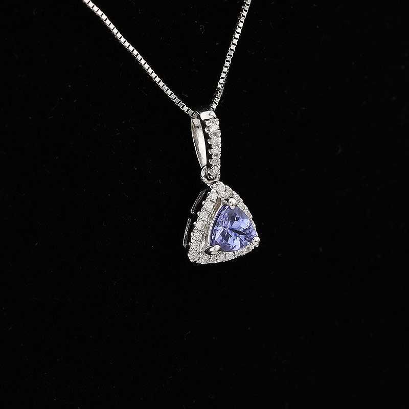 Złota zawieszka z tanzanitem i diamentami na łańcuszku 46cm 14K