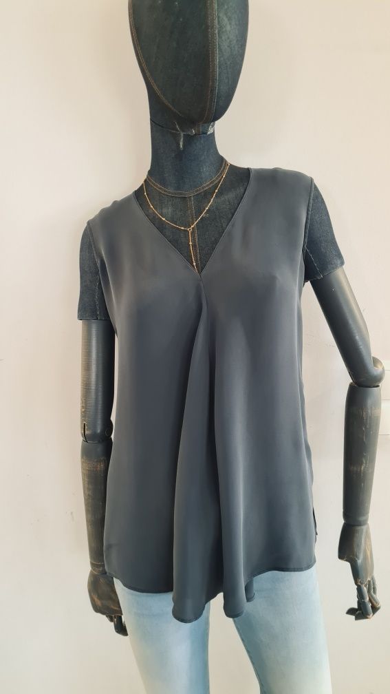 Bluzka koszulowa, Top 100% Silk Jedwab. Butelkowa zieleń. Rozmiar 38 M