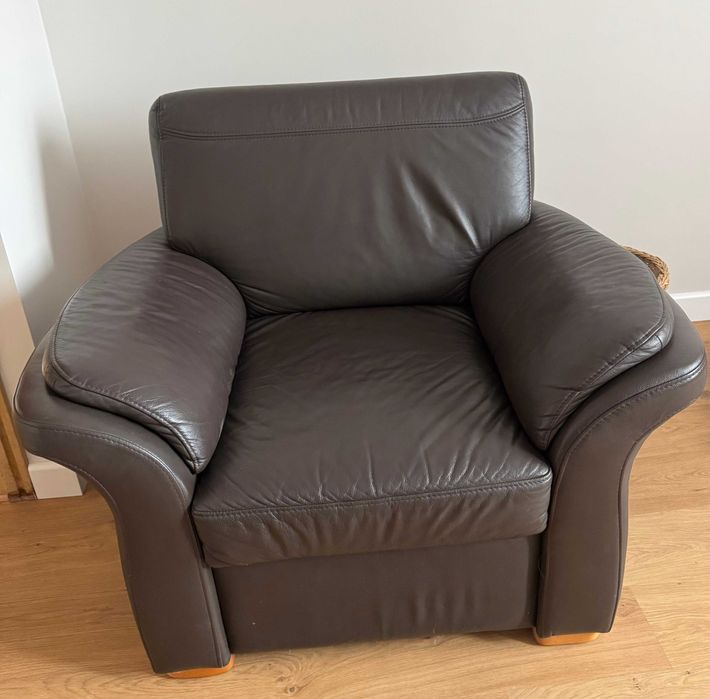 zestaw wypoczynkowy ze skóry kanapa sofa rozkładana 3-osobowa 2 fotele