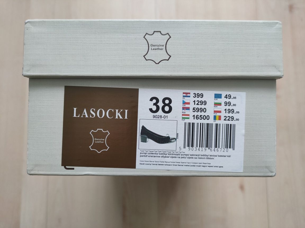 Buty, czółenka Lasocki, rozmiar 38, skóra, czarne, nowe