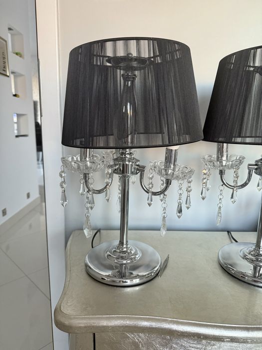 Lampa kryształowa z abażurem Isabell czarna chrom glamour