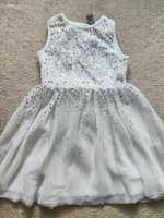 Sukienka dziecięca, letnia, biała, z tiulem, 110