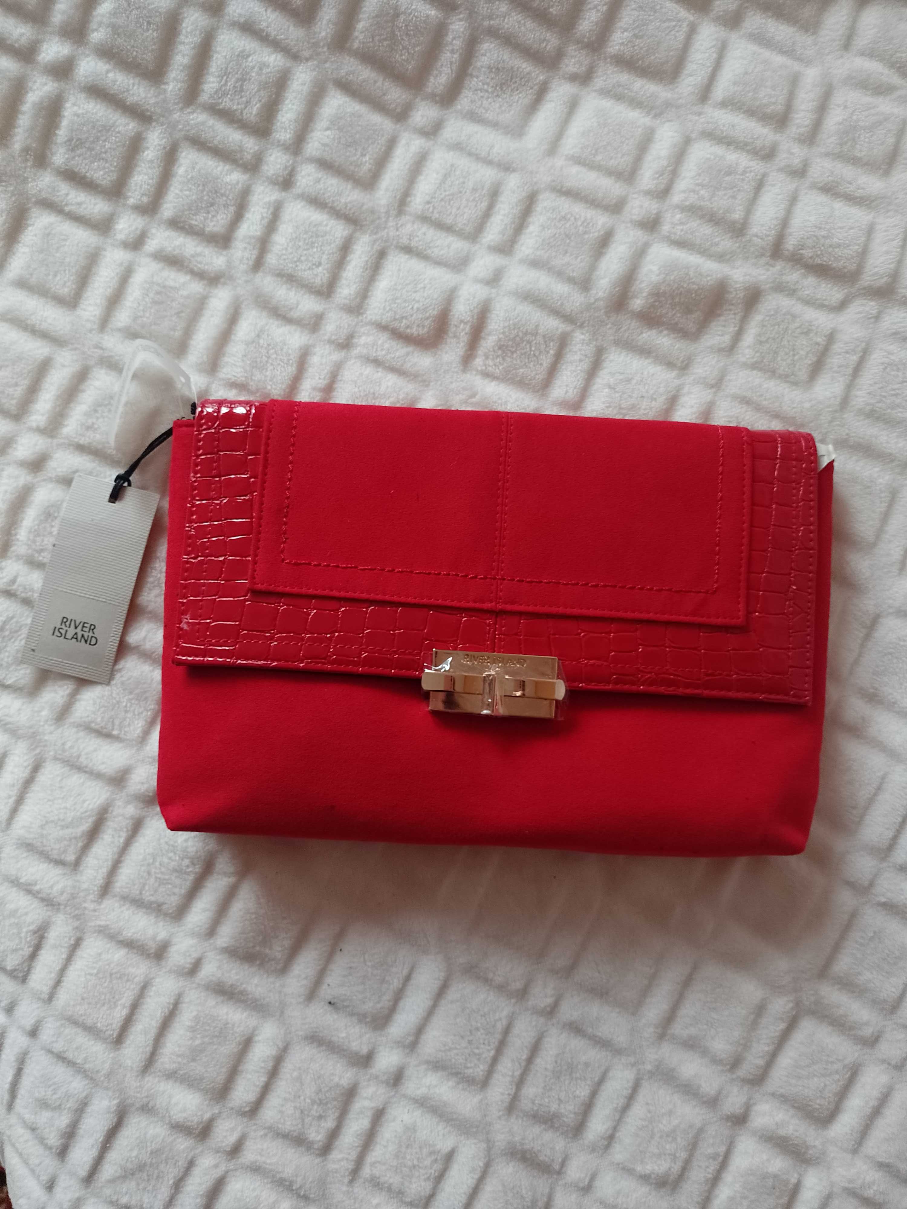 RIVER ISLAND/ Czerwona torebka kopertówka z Londynu, NOWA