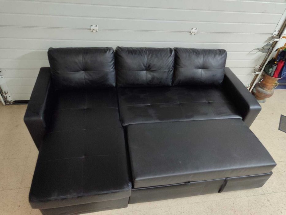 Sofá Chaise Long em pele preta