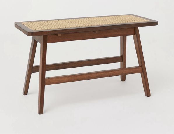 H&M ławka/podnózek drewniana z ratanowym siedziskiem